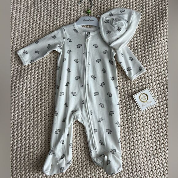NWT Little Me Elephant Print Footie Pajamas & Hat - Picture 3 of 5